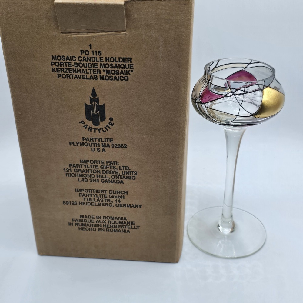 PARTYLITE Mosaic Calypso Stemmed Candle Holder Stain Glass PO‎ 116